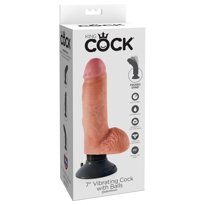 KING COCK - DILDO VIBRATORE CON TESTICOLI 17.78 CM NATURALE - KING COCK | Lingerie Harness Boutique