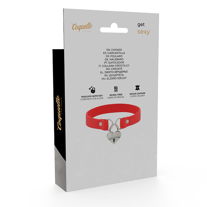 COQUETTE CHIC DESIRE - COLLANA IN PELLE VEGANA ROSSA CON ACCESSORIO CUORE CON CHIAVE - COQUETTE ACCESSORIES | Lingerie Harness Boutique