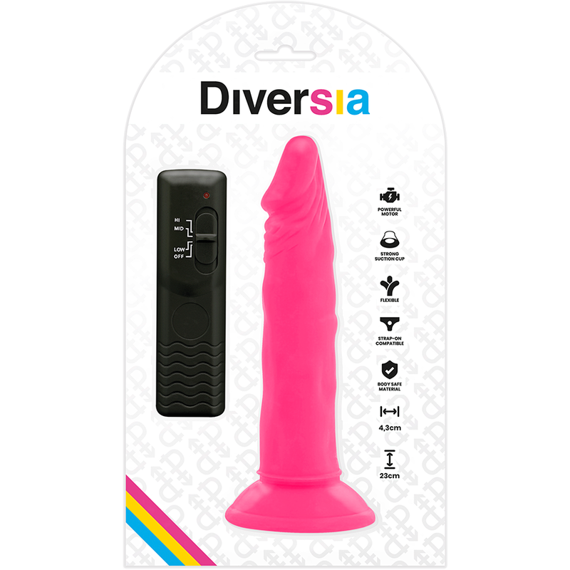 DIVERSIA - DILDO FLESSIBILE CON VIBRAZIONE ROSA 23 CM -O- 4.3 CM - DIVERSIA | Lingerie Harness Boutique