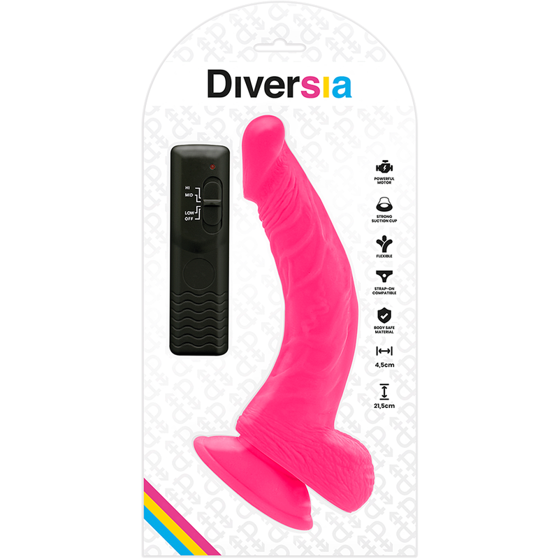 DIVERSIA - DILDO VIBRANTE FLESSIBILE ROSA 21.5 CM -O- 4.5 CM - DIVERSIA | Lingerie Harness Boutique
