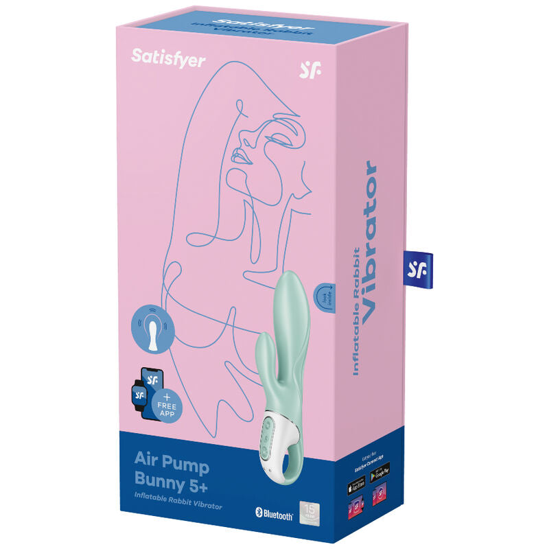 SATISFYER - APP VIBRATORE GONFIABILE CONIGLIO AIR PUMP BUNNY 5+ VERDE - SATISFYER CONNECT | Lingerie Harness Boutique