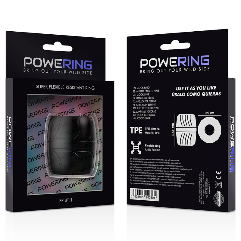 POWERING - ANELLO PER PENE SUPER FLESSIBILE E RESISTENTE 5 CM PR11 NERO - POWERING | Lingerie Harness Boutique