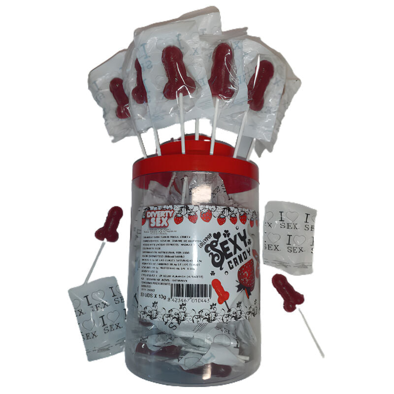 DIABLO PICANTE - 50 LECCA-LECCA A FORMA DI PENE DI CARAMELLE ALLA FRAGOLA E ALLA CILIEGIA 50 UNIT - DIABLO PICANTE | Lingerie Harness Boutique