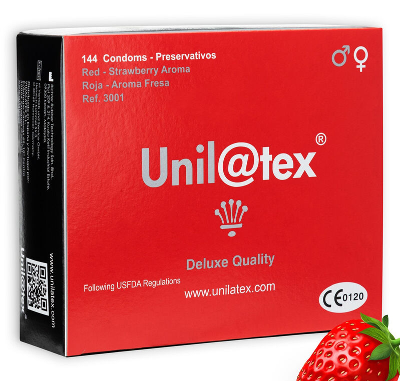 UNILATEX - CONSERVANTI UNILATEX ROSSO / FRAGOLA 144 UNITÀ - UNILATEX | Lingerie Harness Boutique