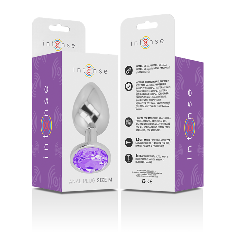 INTENSE - PLUG ANALE IN METALLO ALLUMINIO CON CRISTALLO VIOLA TAGLIA M - INTENSE ANAL TOYS | Lingerie Harness Boutique