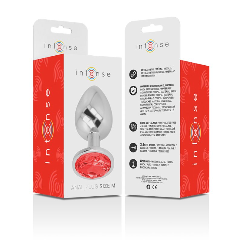 INTENSE - PLUG ANALE IN METALLO CON CRISTALLO ROSSO MISURA M - INTENSE ANAL TOYS | Lingerie Harness Boutique