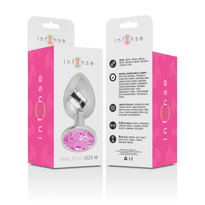 INTENSE - PLUG ANALE IN METALLO ALLUMINIO CON CRISTALLO ROSA TAGLIA M - INTENSE ANAL TOYS | Lingerie Harness Boutique