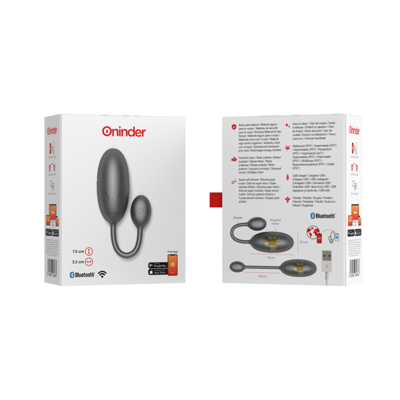 ONINDER - UOVO VIBRANTE TOKYO NERO 7,5 X 3,2 CM APP GRATUITA - ONINDER | Lingerie Harness Boutique