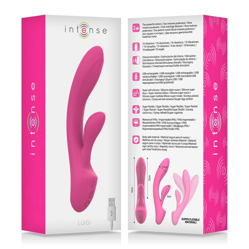 INTENSE - VIBRATORE LUIGI RABBIT SILICONE LIQUIDO ROSA - INTENSE FUN | Lingerie Harness Boutique