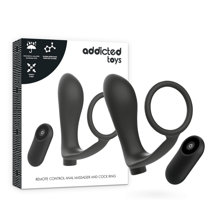 ADDICTED TOYS - ANELLO PER PENE CON TELECOMANDO PLUG ANALE NERO RICARICABILE - ADDICTED TOYS | Lingerie Harness Boutique