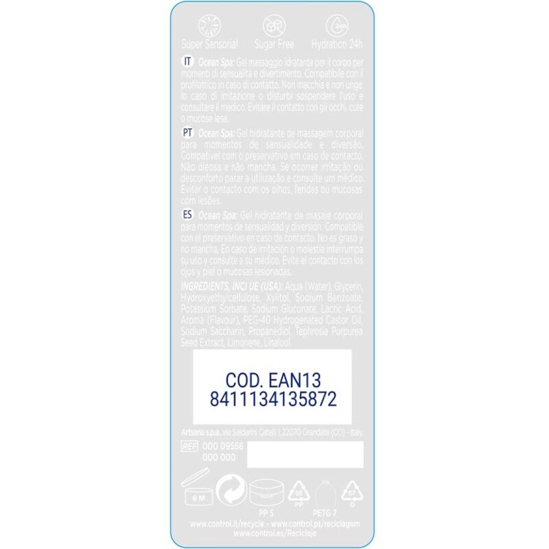 CONTROL - 2 EN 1 MASSAGGIO E PIACERE MARE MEDITERRANEO 200 ML - CONTROL LUBES | Lingerie Harness Boutique