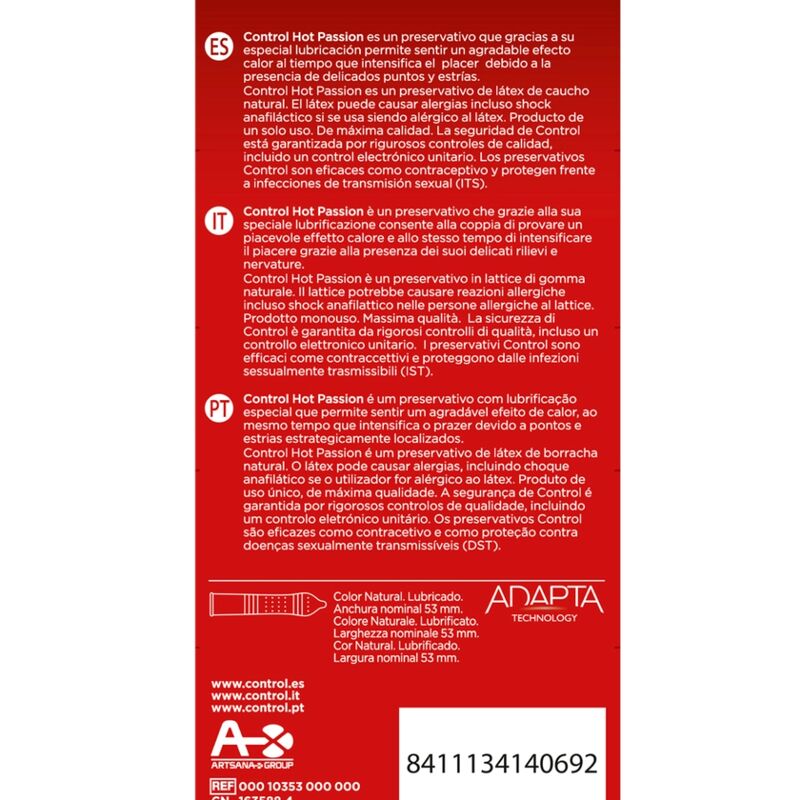 CONTROL - EFFETTO RISCALDANTE HOT PASSION 10 UNITÀ - CONTROL CONDOMS | Lingerie Harness Boutique