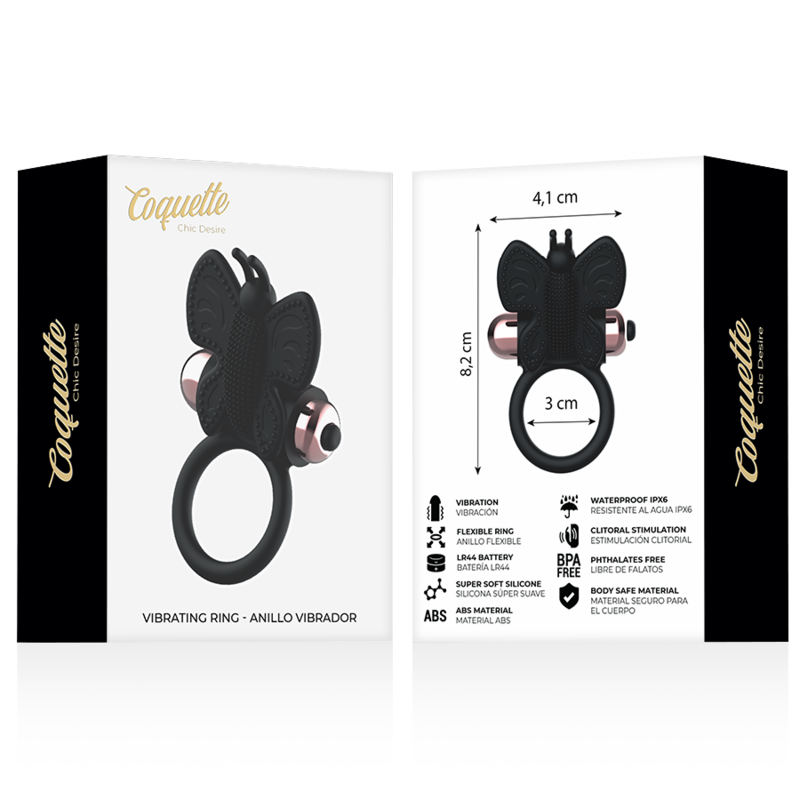 COQUETTE CHIC DESIRE - ANELLO CAZZO FARFALLA CON VIBRATORE NERO/ORO - COQUETTE TOYS | Lingerie Harness Boutique