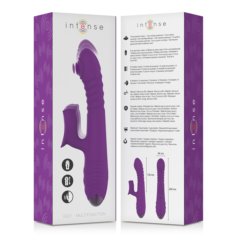 INTENSE - VIBRATORE MULTIFUNZIONE RICARICABILE IGGY UP & DOWN CON STIMOLATORE CLITORALE VIOLA - INTENSE FUN | Lingerie Harness Boutique