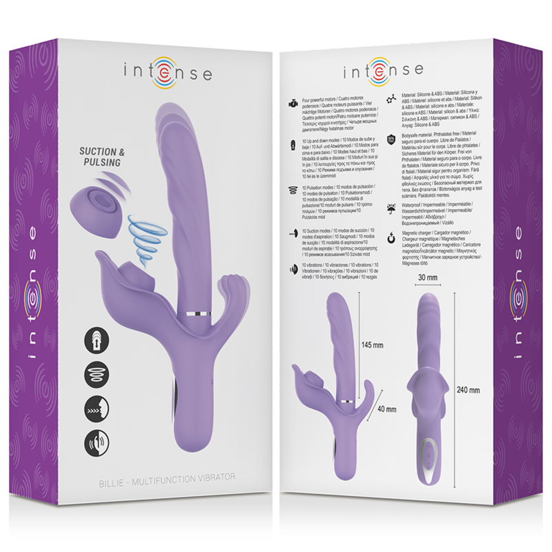 INTENSE - BILLIE VIBRATORE MULTIFUNZIONALE RICARICABILE A SUCCHIO CON PULSANTE VIOLA - INTENSE FUN | Lingerie Harness Boutique