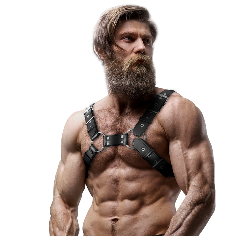 FETISH SUBMISSIVE ATTITUDINE - IMBRACATURA PER BULLDOG IN ECOPELLE REGOLABILE DA UOMO - FETISH SUBMISSIVE ATTITUDE | Lingerie Harness Boutique