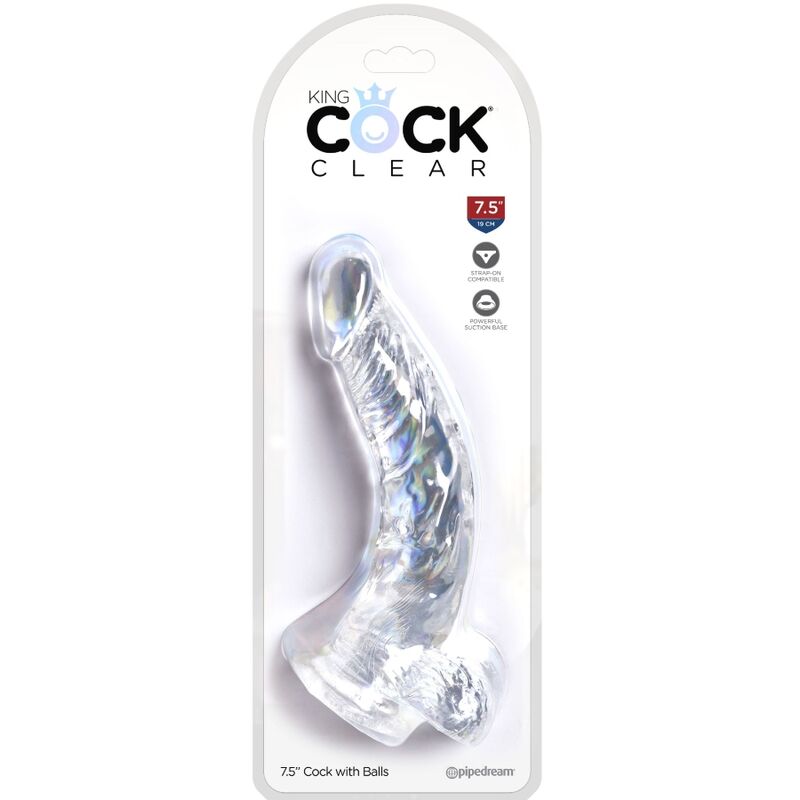 KING COCK - CLEAR PENE CURVO REALISTICO CON SFERE 16.5 CM TRASPARENTE - KING COCK | Lingerie Harness Boutique
