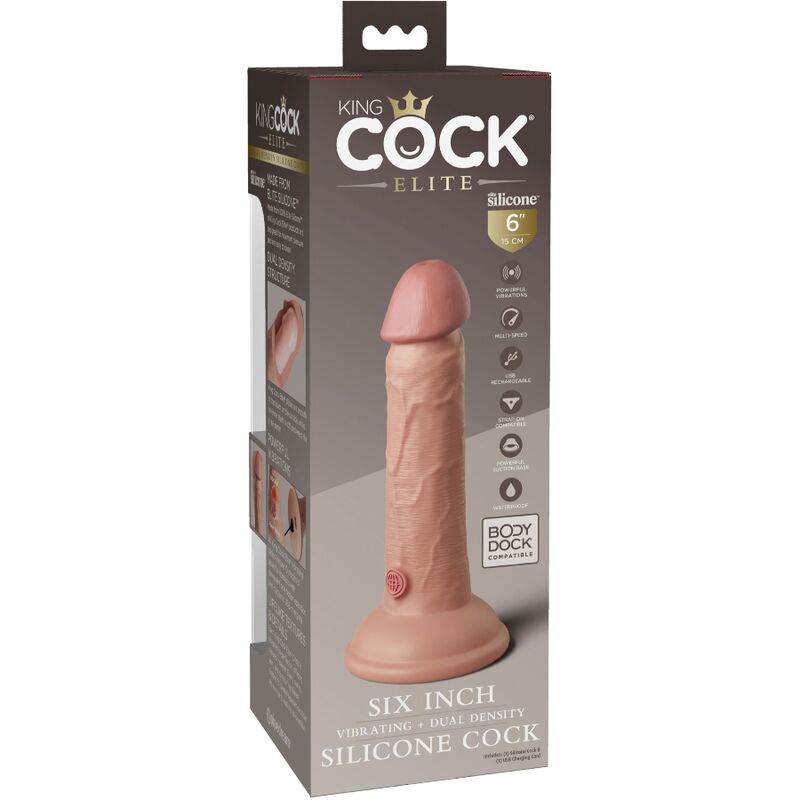 KING COCK - ELITE DILDO REALISTICO VIBRANTE E SILICONE 15.2 CM - KING COCK | Lingerie Harness Boutique