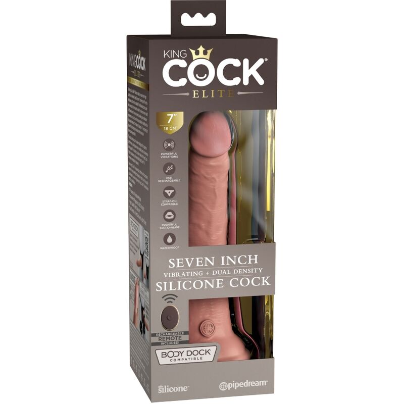KING COCK - ELITE VIBRATORE DILDO REALISTICO E TELECOMANDO IN SILICONE 17.8 CM - KING COCK | Lingerie Harness Boutique
