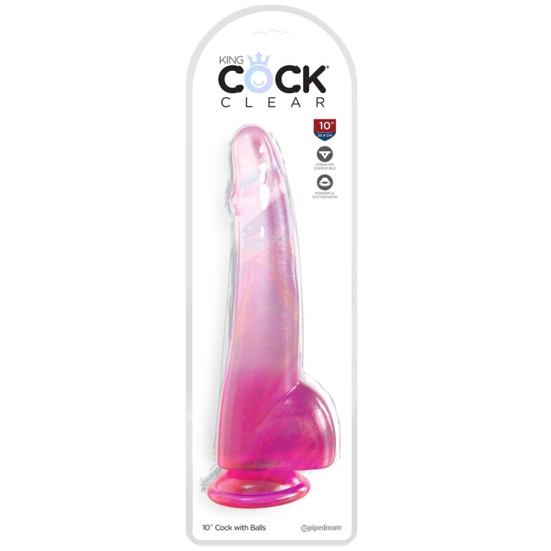 KING COCK - CLEAR DILDO CON TESTICOLI 19 CM ROSA - KING COCK | Lingerie Harness Boutique