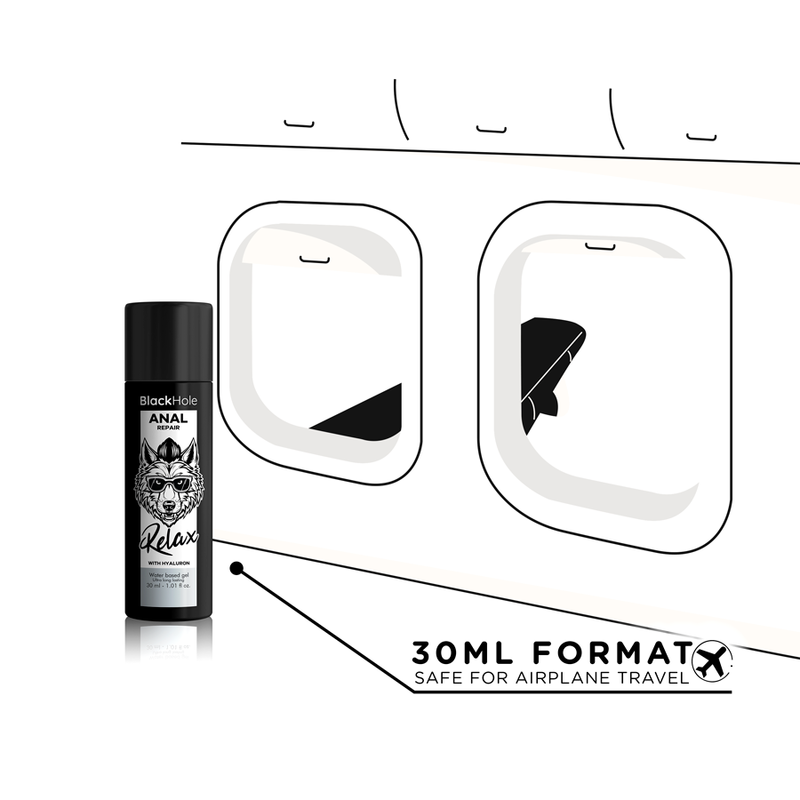 BLACK HOLE - RIPARATORE ANALE A BASE D'ACQUA RELAX CON IALURONICO 30 ML - BLACK HOLE | Lingerie Harness Boutique