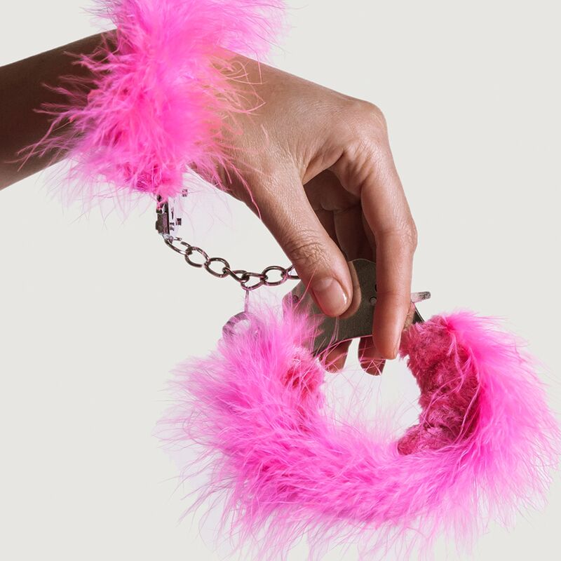 ADRIEN LASTIC - MANETTE IN METALLO CON PIUME ROSA - ADRIEN LASTIC | Lingerie Harness Boutique