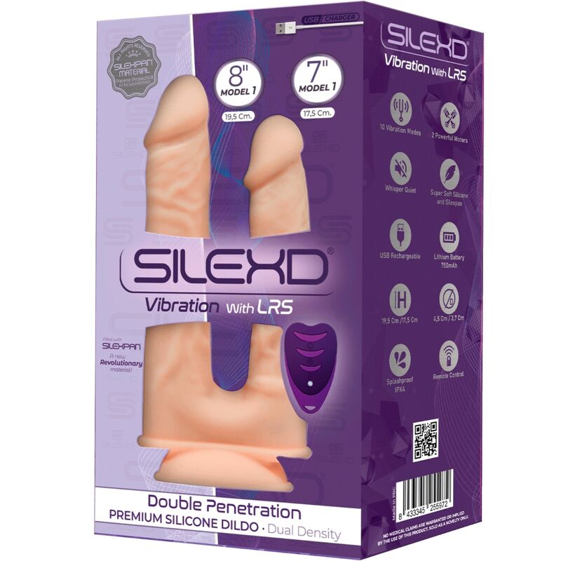 SILEXD - MODELLO 1 PENE REALISTICO VIBRATORE DOPPIA PENETRAZIONE PREMIUM SILEXPAN TELECOMANDO IN SILICONE 17.5 / 19.5 CM - SILEXD | Lingerie Harness Boutique