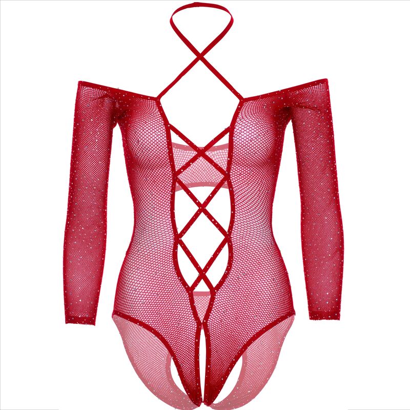 LEG AVENUE - BODY CROTHLESS CON ROSSO LUCIDO - LEG AVENUE BODYSTOCKINGS | Lingerie Harness Boutique