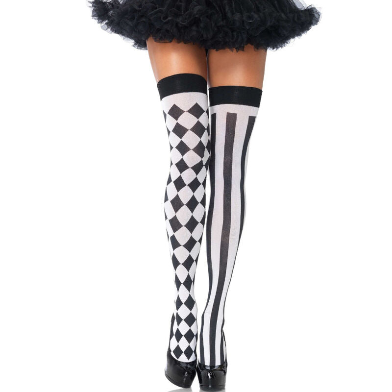 LEG AVENUE - CALZINI ALTI ARLECCHINO BIANCO/NERO - LEG AVENUE HOSIERY | Lingerie Harness Boutique