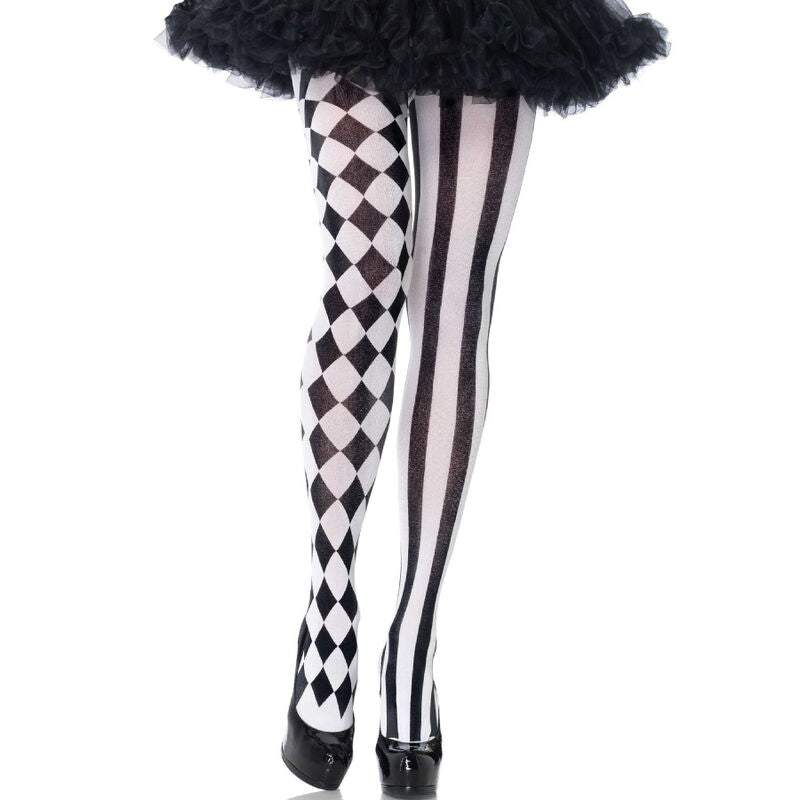 LEG AVENUE - COLLANT ARLECCHINO NERO/BIANCO - LEG AVENUE HOSIERY | Lingerie Harness Boutique