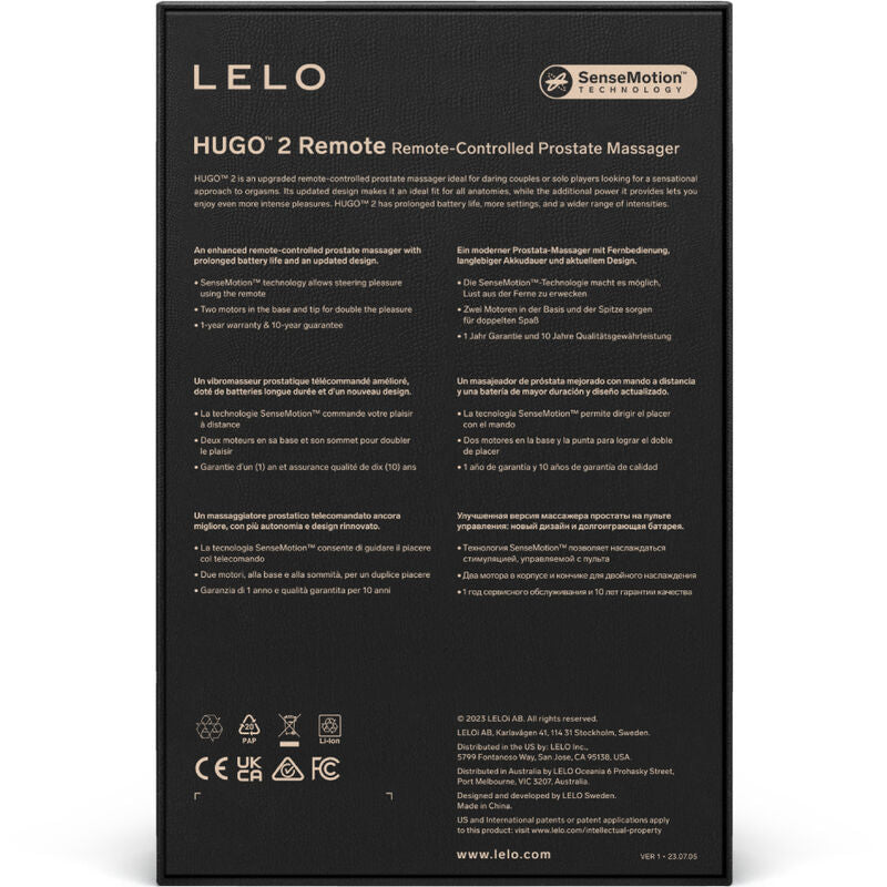 LELO - TELECOMANDO MASSAGGIATORE PROSTATICO HUGO 2 NERO - LELO | Lingerie Harness Boutique