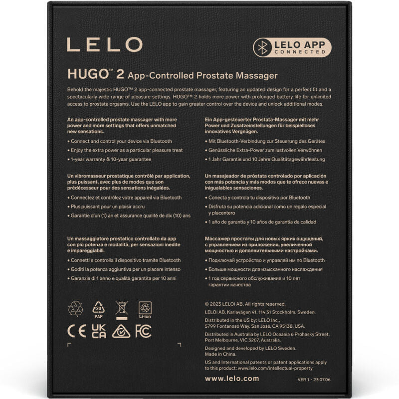 LELO - MASSAGGIATORE PROSTATICO HUGO 2 NERO - LELO | Lingerie Harness Boutique