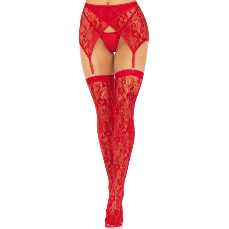 LEG AVENUE - CALZINI IN PIZZO E REGGIARGIACCHINO ROSSO - LEG AVENUE HOSIERY | Lingerie Harness Boutique