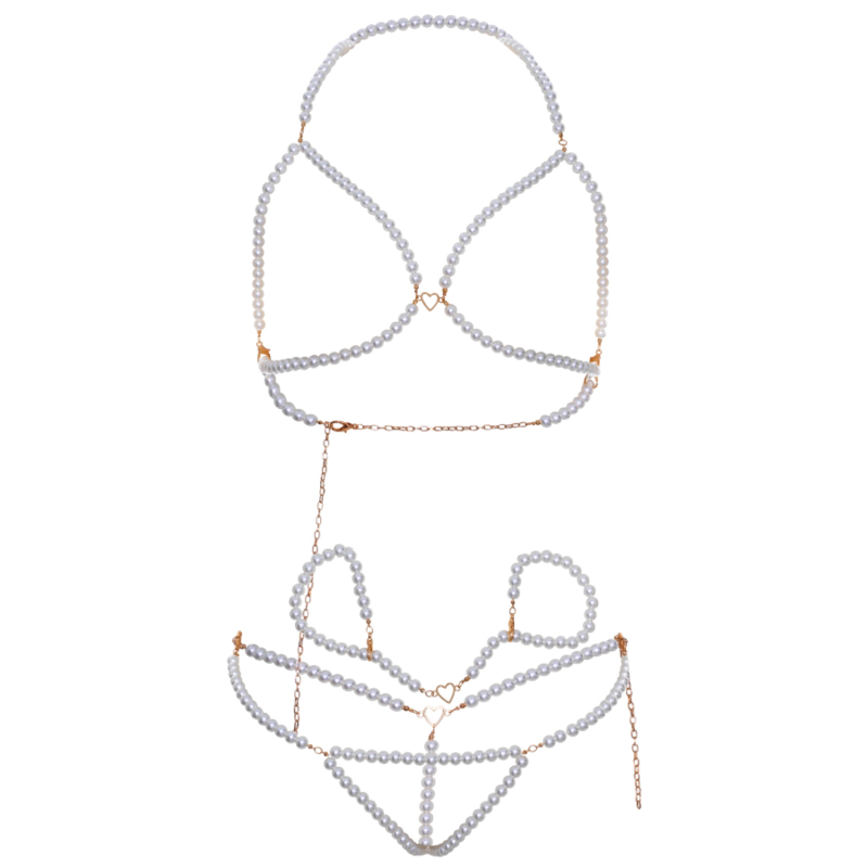 LEG AVENUE - SET POLSINI REGGISENO E PERIZOMA CON PERLE - LEG AVENUE KINK | Lingerie Harness Boutique