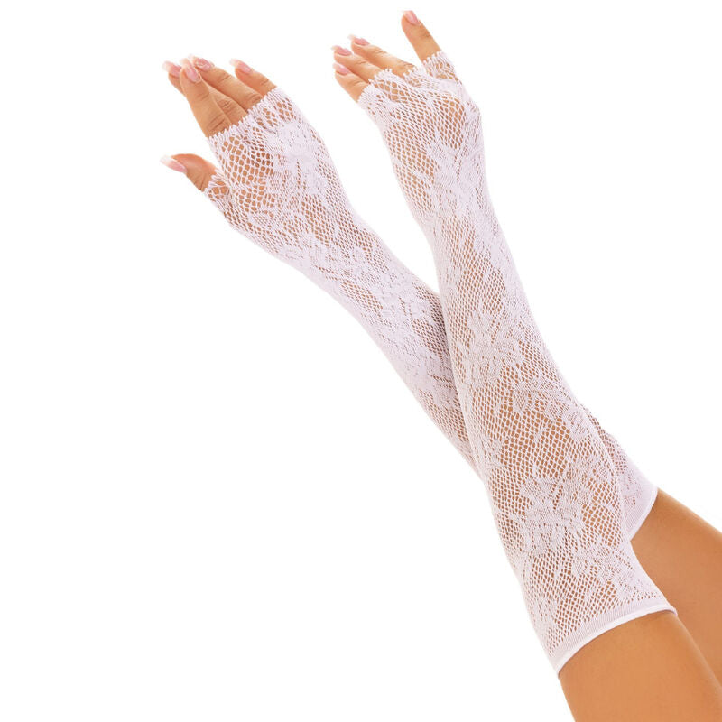 LEG AVENUE - GUANTI SENZA DITA IN RETE FLOREALE BIANCO - LEG AVENUE HOSIERY | Lingerie Harness Boutique