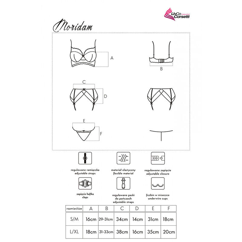 LIVCO CORSETTI FASHION - MORIDAM LC 90552 REGGISENO + REGGISENO + SLIP NEGRO L/XL - LIVCO CORSETTI SETS | Lingerie Harness Boutique