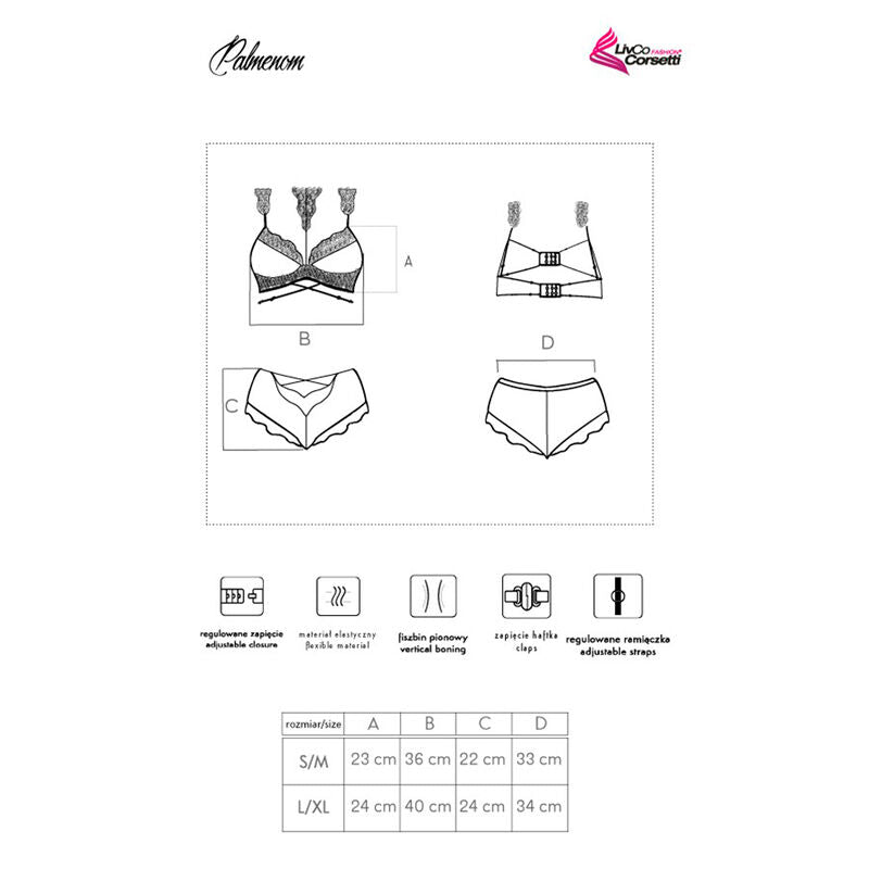 LIVCO CORSETTI FASHION - PALMENOM LC 90614 REGGISENO + SLIP NERO L/XL - LIVCO CORSETTI SETS | Lingerie Harness Boutique