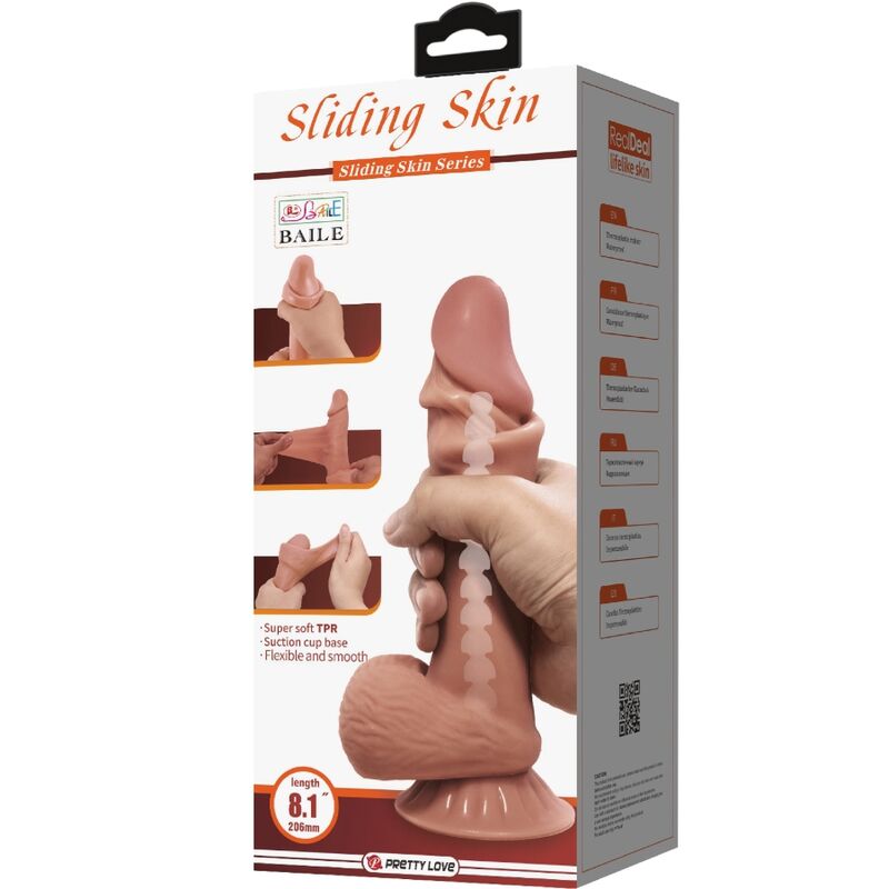 PRETTY LOVE - DILDO REALISTICO SERIE SLIDING SKIN CON VENTOSA SCORREVOLE IN PELLE MARRONE 19,4 CM - PRETTY LOVE HIGH GRADE | Lingerie Harness Boutique