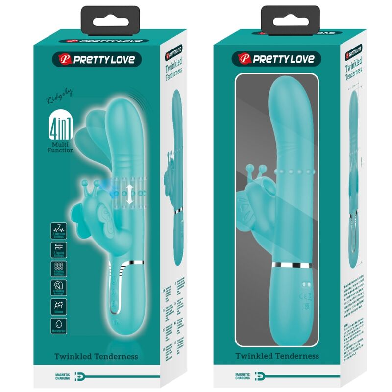 PRETTY LOVE - VIBRATORE MULTIFUNZIONE RABBIT 4 IN 1 FARFALLA VERDE ACQUA - PRETTY LOVE FLIRTATION | Lingerie Harness Boutique