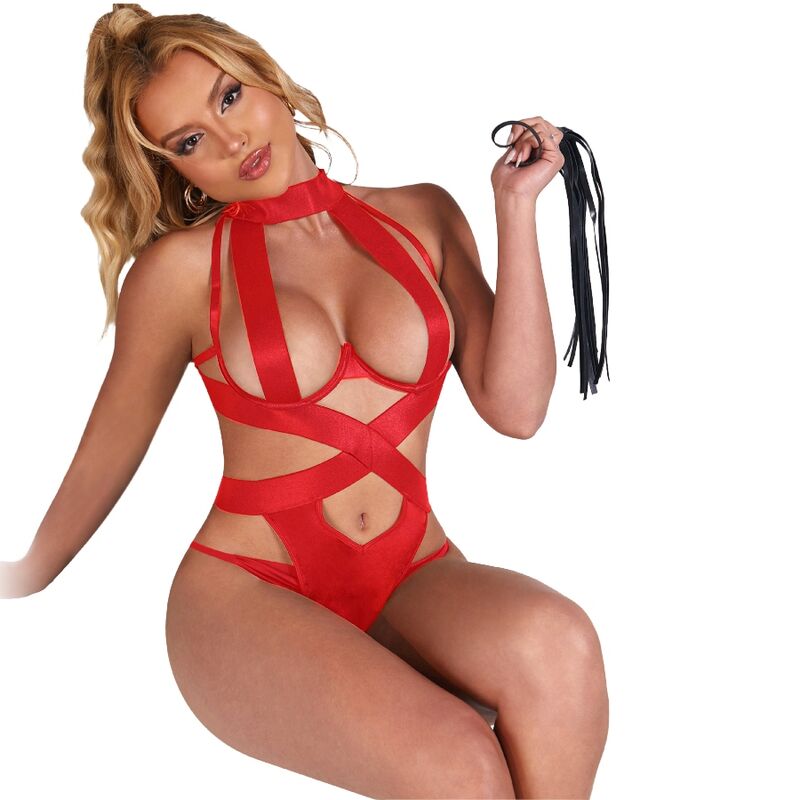 SUBBLIME - CORPO SEXY CON CAVETTA E IMBRACATURA ROSSO L/XL - SUBBLIME BODIES | Lingerie Harness Boutique