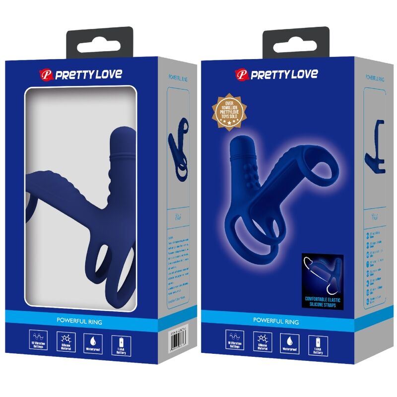PRETTY LOVE - ANELLO VIBRANTE ELISH CON ESTENSIONE BLU - PRETTY LOVE MALE | Lingerie Harness Boutique