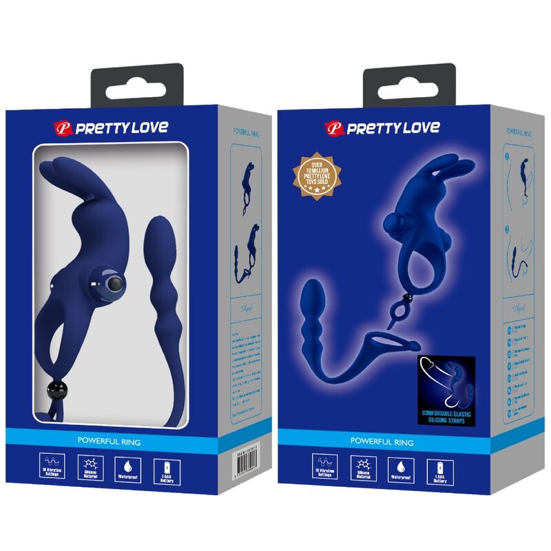 PRETTY LOVE - AYAD ANELLO VIBRATORE RABBIT CON SPINA BLU - PRETTY LOVE MALE | Lingerie Harness Boutique