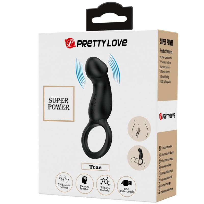 PRETTY LOVE - TRAE ANELLO VIBRANTE CON STIMOLATORE NERO - PRETTY LOVE MALE | Lingerie Harness Boutique