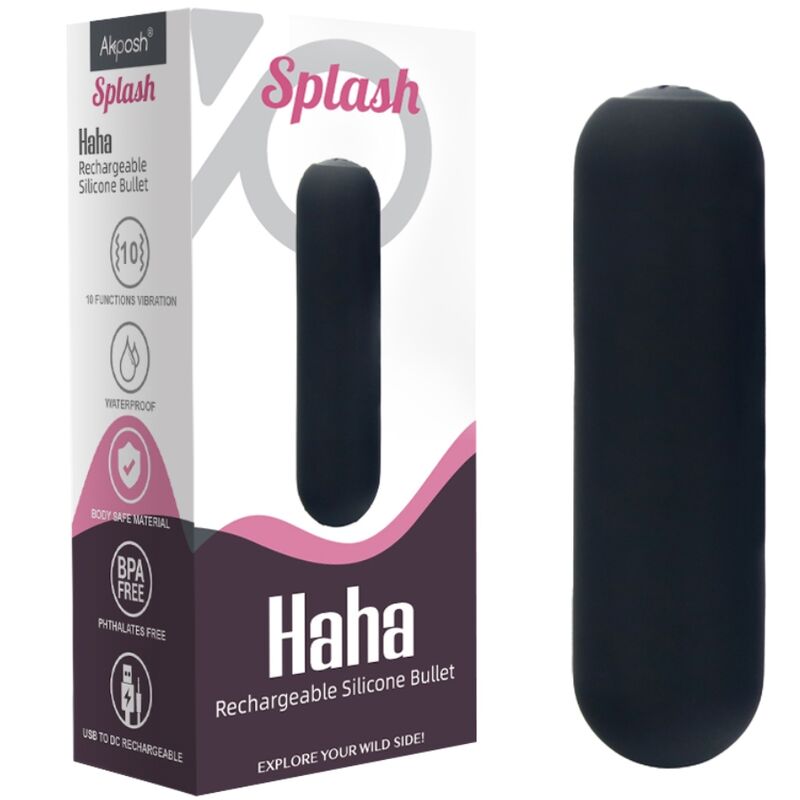 ARMONY - SPLASH HAHA VIBRATORE BULLET IN SILICONE 10 VIBRAZIONI 75 X 19 CM NERO - ARMONY STIMULATORS | Lingerie Harness Boutique
