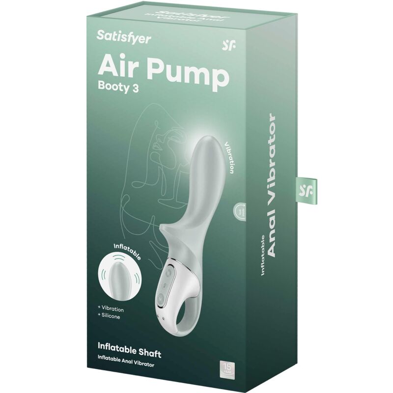 SATISFYER - AIR PUMP BOOTY 3 VIBRATORE ANALE GONFIABILE GRIGIO VERDE - SATISFYER VIBRATOR | Lingerie Harness Boutique