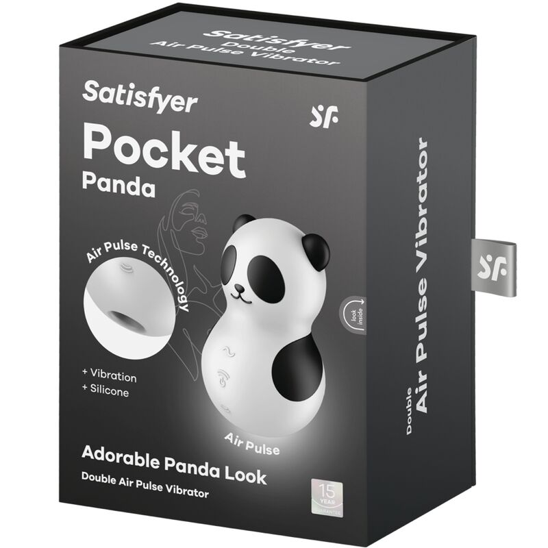 SATISFYER - POCKET PANDA STIMOLATORE E VIBRATORE IN BIANCO E NERO - SATISFYER AIR PULSE | Lingerie Harness Boutique
