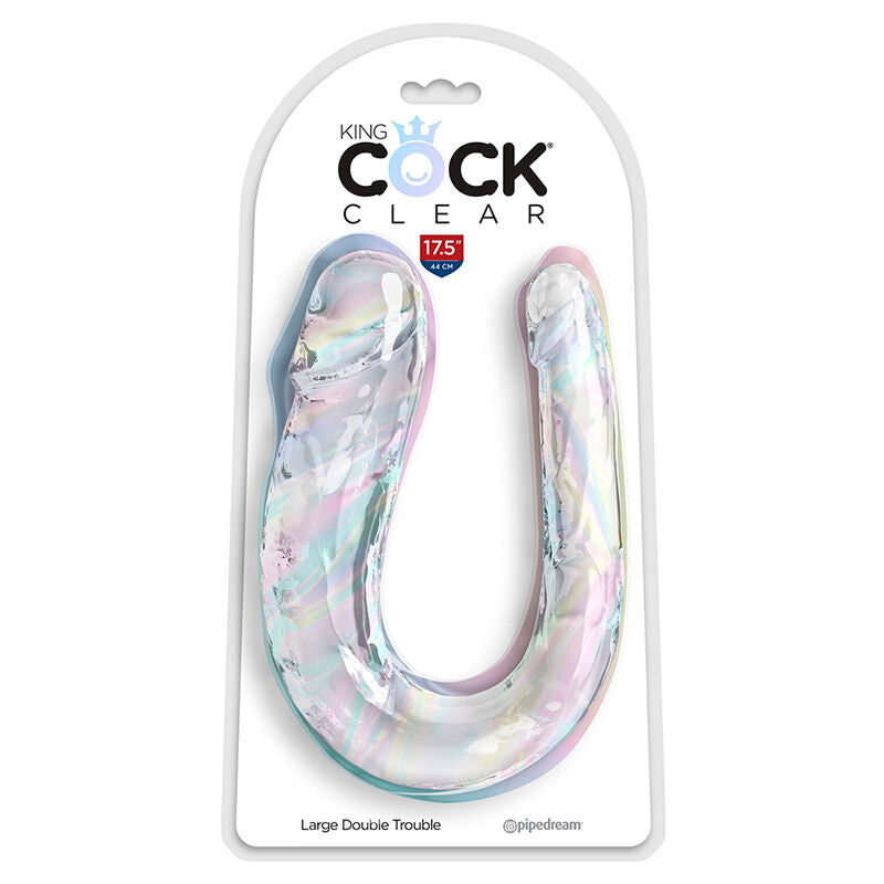 KING COCK - DOUBLE TROUBLE DOPPIO TROUBLE 44 CM TRASPARENTE - KING COCK | Lingerie Harness Boutique