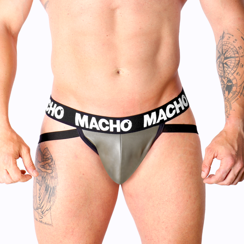 MACHO - MX27GR JOCK IN PELLE GRIGIO BEIGE XL - MACHO UNDERWEAR | Lingerie Harness Boutique