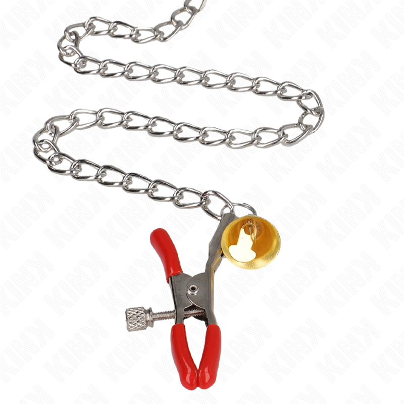 KINK - MORSETTI PER CAPEZZOLI TRIPLI E CLIT ROSSO CON CATENA 30 CM - KINK COLLAR & GAG | Lingerie Harness Boutique