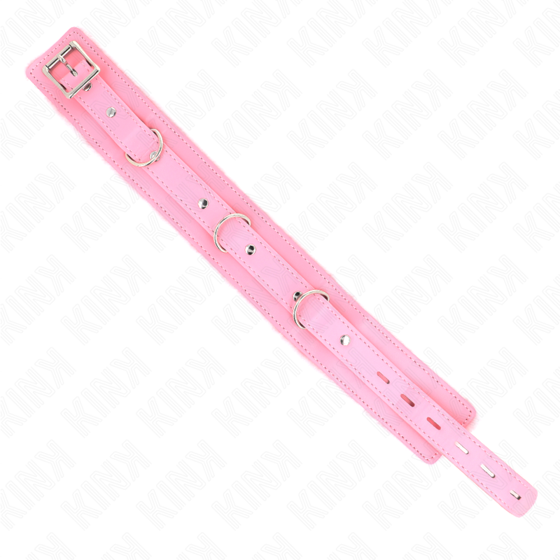KINK - COLLARE CON GUINZAGLIO 65 CM CON RESTRIZIONI ROSA 36-42 CM X 5,5 CM - KINK COLLAR & GAG | Lingerie Harness Boutique
